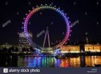 Millennium Wheel in London, England, illuminated in rainbow lights ...
