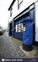 Blue post box in the main street St Anne Alderney Channel Islands ...
