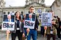 Tony Blair protest at Belfast ...