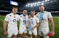 Owen Farrell (left) poses with